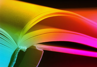 Book design showing hardcover book with colors