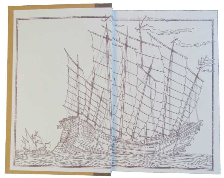 ship drawing on endpapers