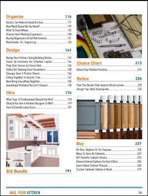 Contents page of Nail Your Kitchen Your One-Stop Planning Guide by Hal Braswell