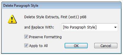 Delete unused paragraph styles in an InDesign book template.
